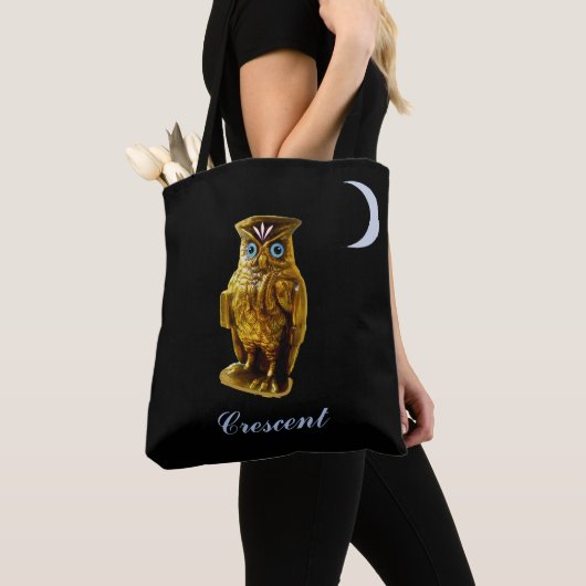 Tote Bag Chouette d'or et lune de croissant (De près)