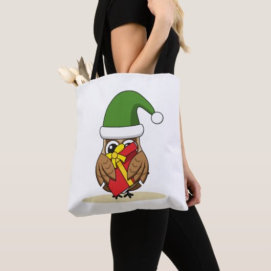 Tote Bag Chouette elfe de Noël avec présent (De près)