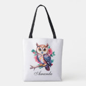 Tote Bag Chouette et Roses d'aquarelle florale (Dos)