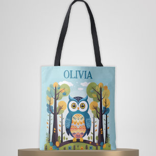 Tote Bag Chouette fantaisiste colorée mignonne en forêt