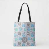 Tote Bag Chouette gris bleu mou Motif Monogramme (Devant)