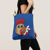 Tote Bag Chouette mignonne avec béret rouge et boîte cardia (De près)