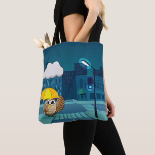 Tote Bag Chouette mignonne avec parapluie le jour de la plu