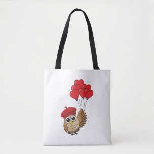Tote Bag Chouette mignonne volant avec des ballons de coeur