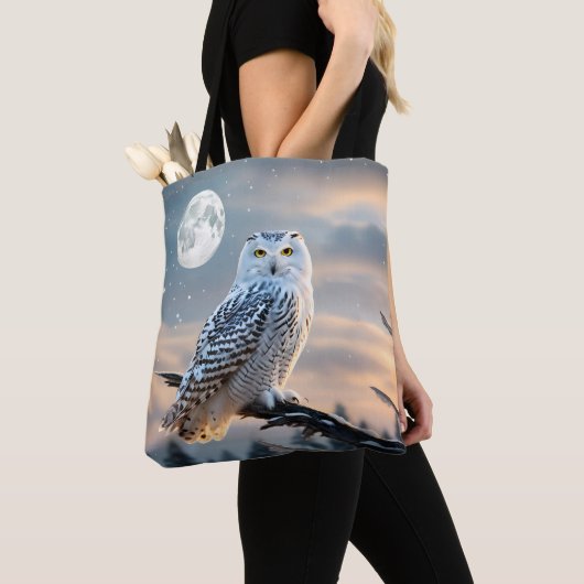 Tote Bag Chouette neigeuse en hiver au clair de lune avec c (De près)