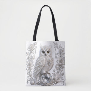 Tote Bag Chouette Perle de Cristal Blanc