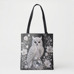 Tote Bag Chouette Perle de Cristal Blanc