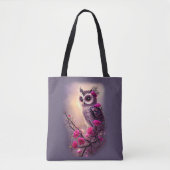 Tote Bag Chouette pourpre et fleurs roses (Devant)