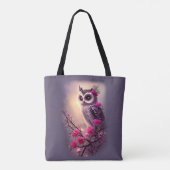 Tote Bag Chouette pourpre et fleurs roses (Dos)