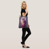 Tote Bag Chouette pourpre et fleurs roses (Sur le modèle)