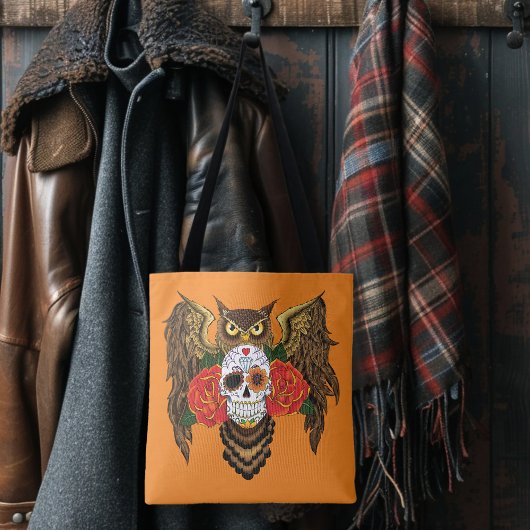 Tote Bag Chouette Rose crâne sucre