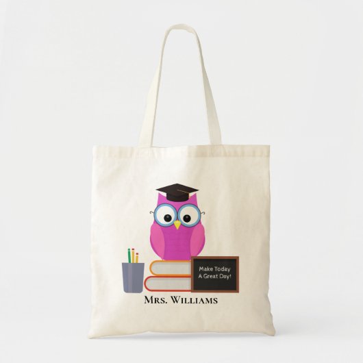 Tote Bag Chouette Rose Mignonne Enseignante Retour À L'Écol (Devant)