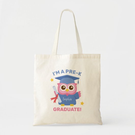 Tote Bag Chouette rose mignonne, je suis un pré-K Graduate, (Devant)