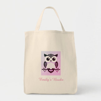 Tote Bag Chouette rose sur branche livre de bibliothèque pe