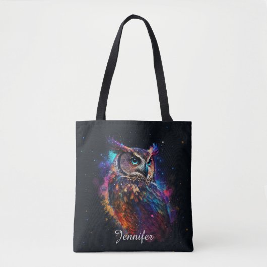 Tote Bag Chouette spatiale colorée (Devant)