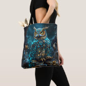 Tote Bag Chouette Turquoise en laiton Imaginaire (De près)