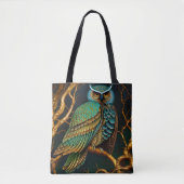 Tote Bag Chouette Turquoise et Or (Devant)