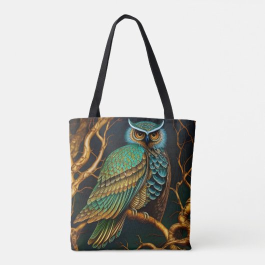 Tote Bag Chouette Turquoise et Or (Dos)