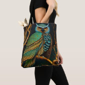 Tote Bag Chouette Turquoise et Or (De près)