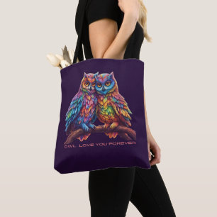 Tote Bag Chouettes colorées-Inséparables-Cadeau de la Saint