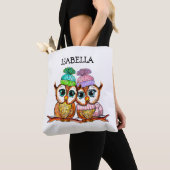 Tote Bag Chouettes d'aquarelle mignonnes blanches personnal (De près)