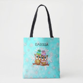 Tote Bag Chouettes d'aquarelle mignonnes blanches personnal (Devant)