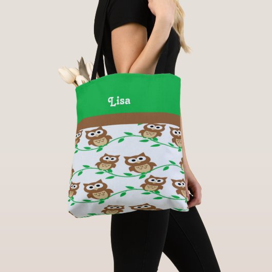 Tote Bag Chouettes de nom personnalisé à motif (De près)