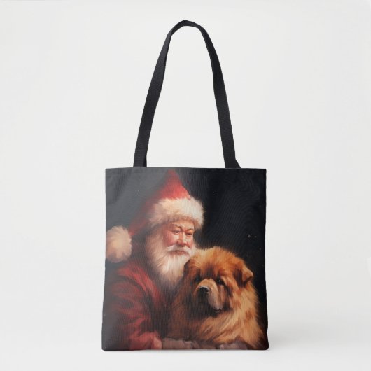 Tote Bag Chow Chow avec Noël Festif du Père Noël (Devant)