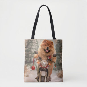 Tote Bag Chow Chow Chien chevauchant la moto Noël