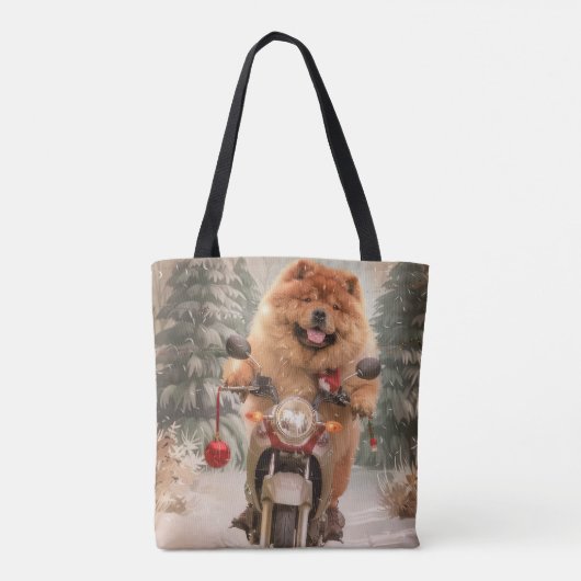 Tote Bag Chow Chow Chien chevauchant la moto Noël (Dos)