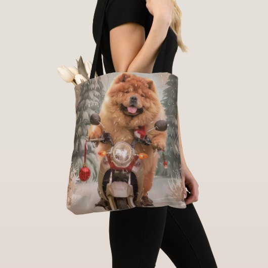 Tote Bag Chow Chow Chien chevauchant la moto Noël (De près)