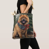 Tote Bag Chow Chow Chien de Noël en neige (De près)