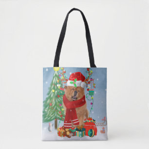 Tote Bag Chow Chow Chien en neige avec cadeaux de Noël