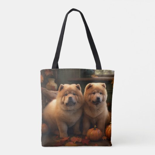 Tote Bag Chow Chow Chiot Automne Citrouille de plaisir (Dos)