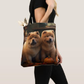 Tote Bag Chow Chow Chiot Automne Citrouille de plaisir (De près)