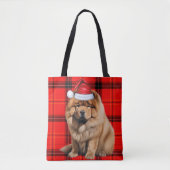 Tote Bag Chow Chow Christmas Dog Red Seasonal Plaid (Devant)