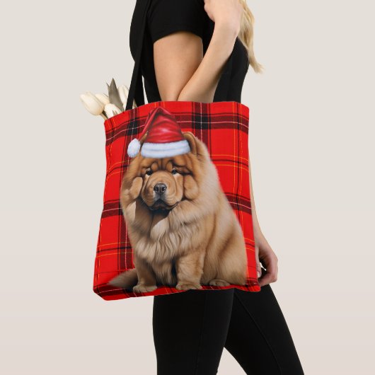 Tote Bag Chow Chow Christmas Dog Red Seasonal Plaid (De près)