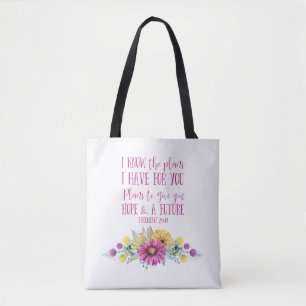 Tote Bag Chrétien Bible Verse Aquarelle Florale