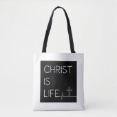 Tote Bag Christ est la vie Heartbeat Line et Cross (Devant)