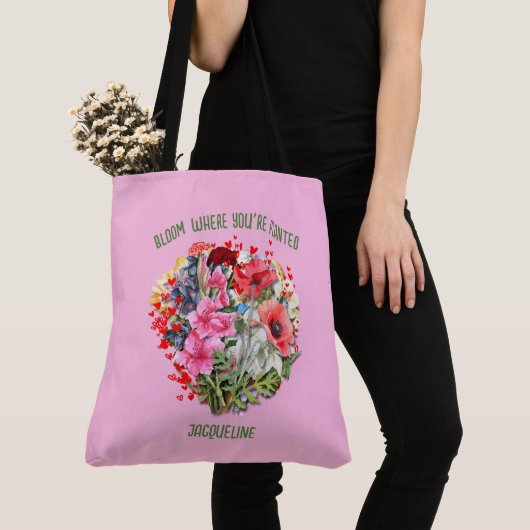 Tote Bag Christian BLOOM OÙ VOUS ÊTES PLANTÉ Rose Floral (De près)