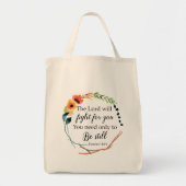 Tote Bag Christian Floral Exode 14:14 Bible Verse (Devant)