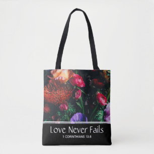 Tote Bag Christian Floral Valentine LOVE JAMAIS ÉCHOUER