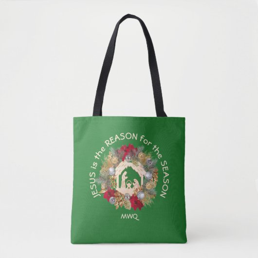 Tote Bag Christian JÉSUS EST LA RAISON DU Monogramme Noël (Devant)