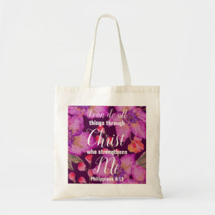 Tote Bag Christian Philippiens 4:13 Bible Verse Floral