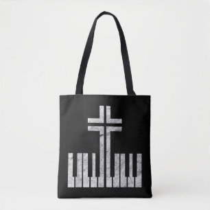 Tote Bag Christian Piano Cross Keyboard Pianiste God Jesus 