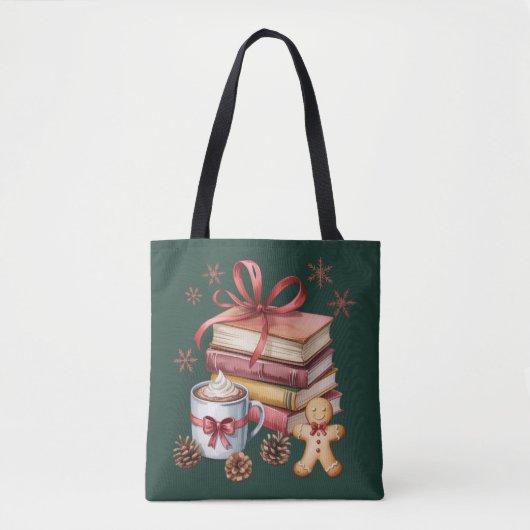 Tote Bag Christmas Books Gingerbread Books Cocoa Bookish (Devant)