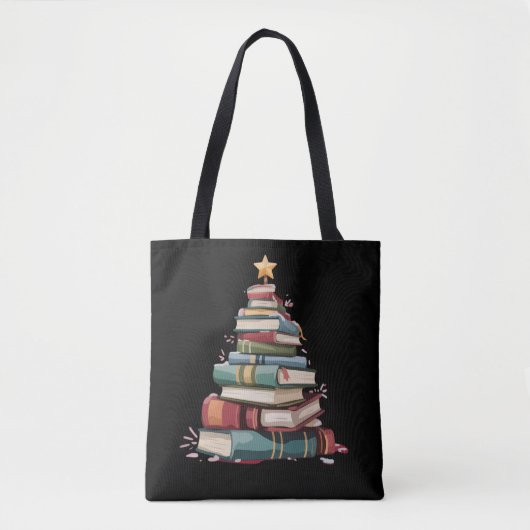 Tote Bag Christmas Books Tree Book Lover Teachers Bookworm  (Devant)