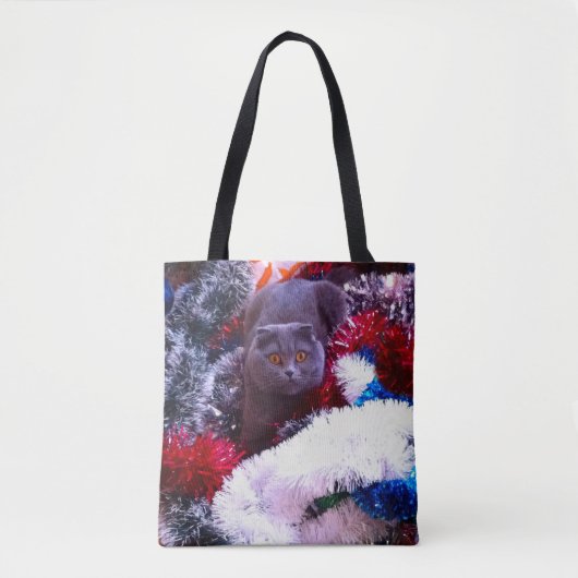 Tote Bag Christmas British blue cat (Devant)
