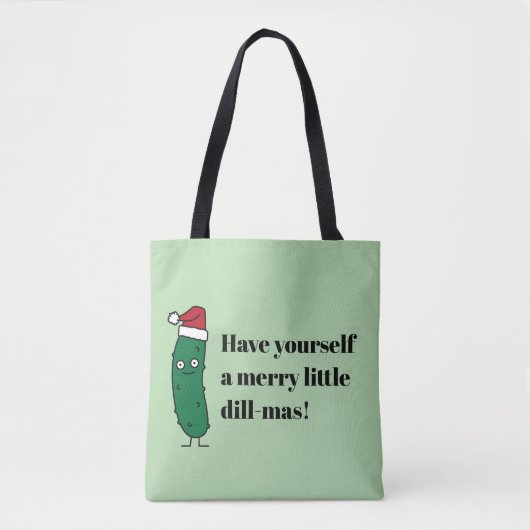 Tote Bag Christmas Dill Pickle wearing a Santa Hat (Devant)