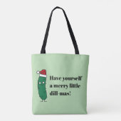 Tote Bag Christmas Dill Pickle wearing a Santa Hat (Dos)